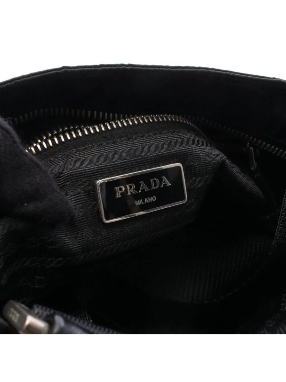 Prada Shoulder Bag Skull Studs Triangle Logo Black Silver Nylon Leather